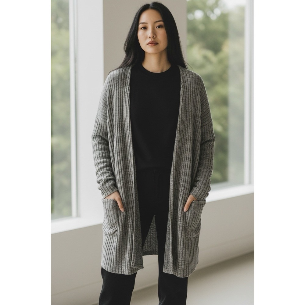 Gray Stretchy Draped‎ Cardigan Soft Coverup Knit Sweater Woman XX Large 2XL Plus